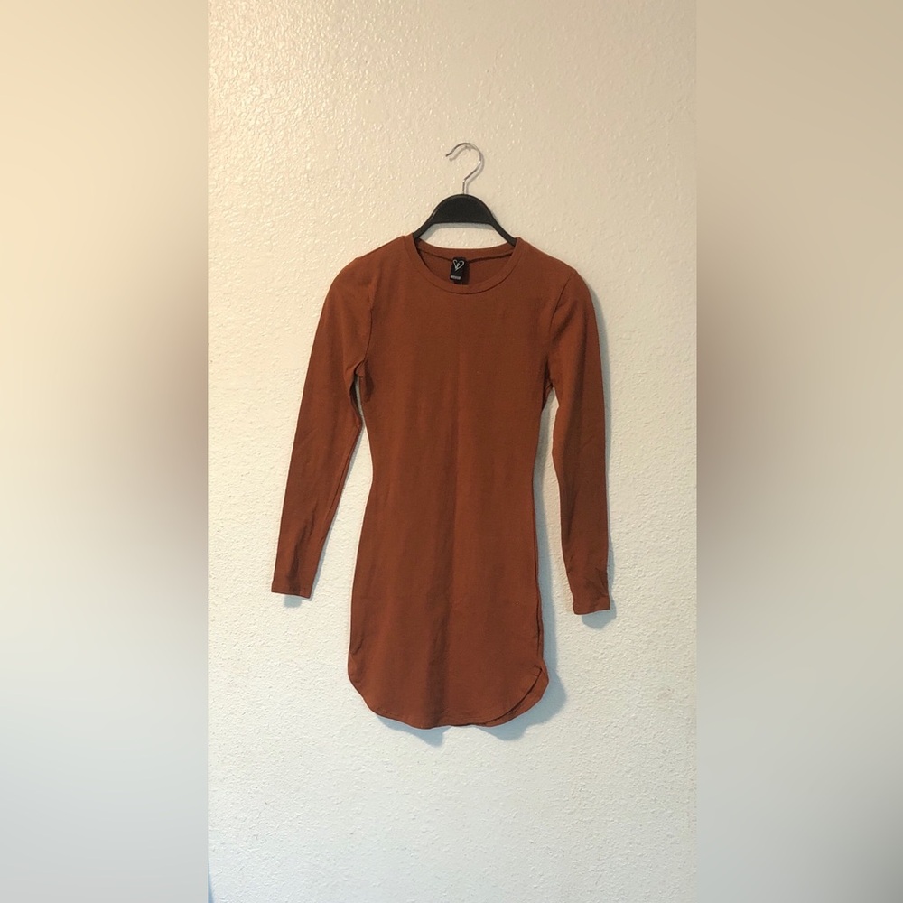 Windsor Long Sleeve Crewneck Dress in Burnt Orange